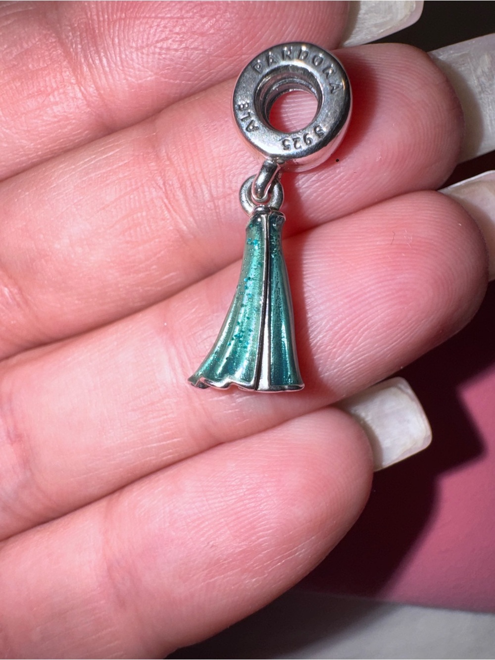Pandora Sterling Silver Teal Dress Dangle Charm